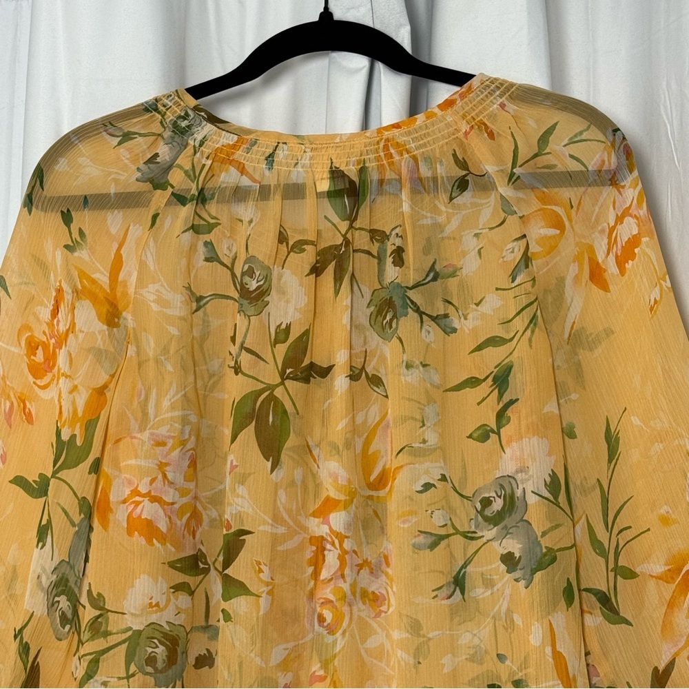 Sundance 100% Silk Floral Blouse Women’s Medium Yellow Boho Peasant Long Sleeve - Picture 8 of 11